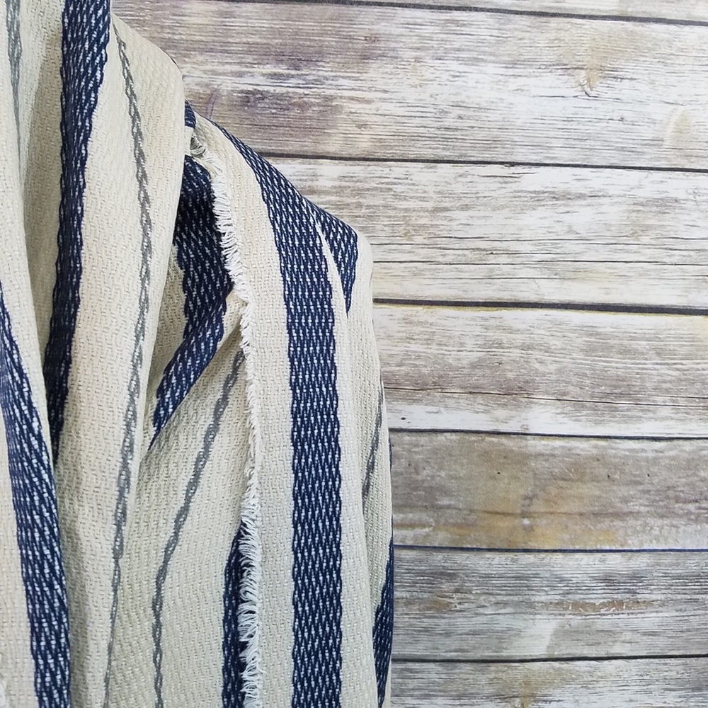 NWT Zara Cream Beige Blue Striped Blanket Scarf - Picture 2 of 4